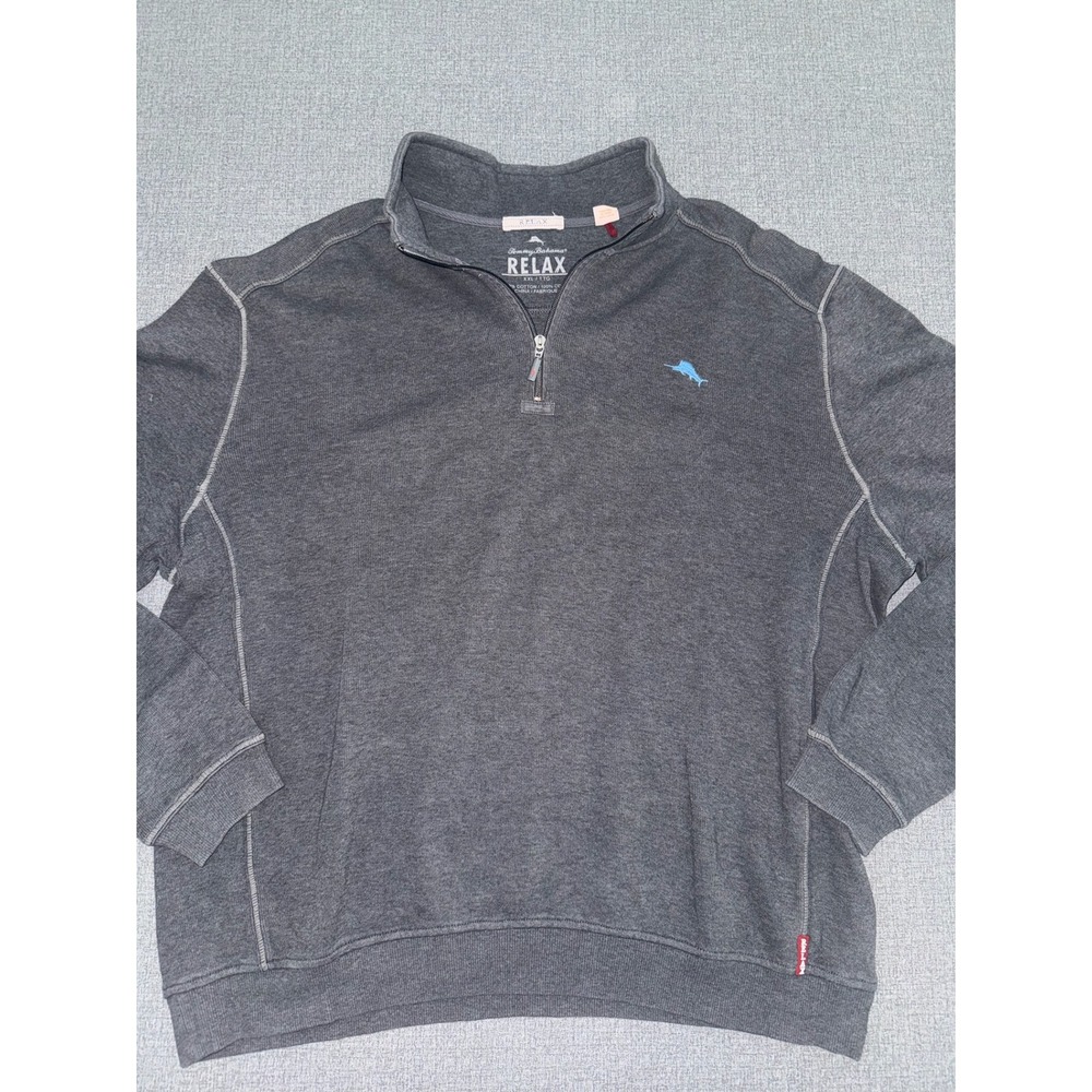 Tommy Bahama  2XL XXL Quarter Zip Pullover  Grey Gray Relax Cotton Marl Logo